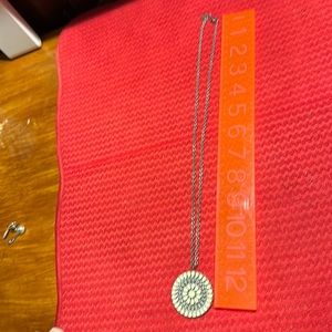 Silver and Pearl Colored Medallion Pendant Necklace